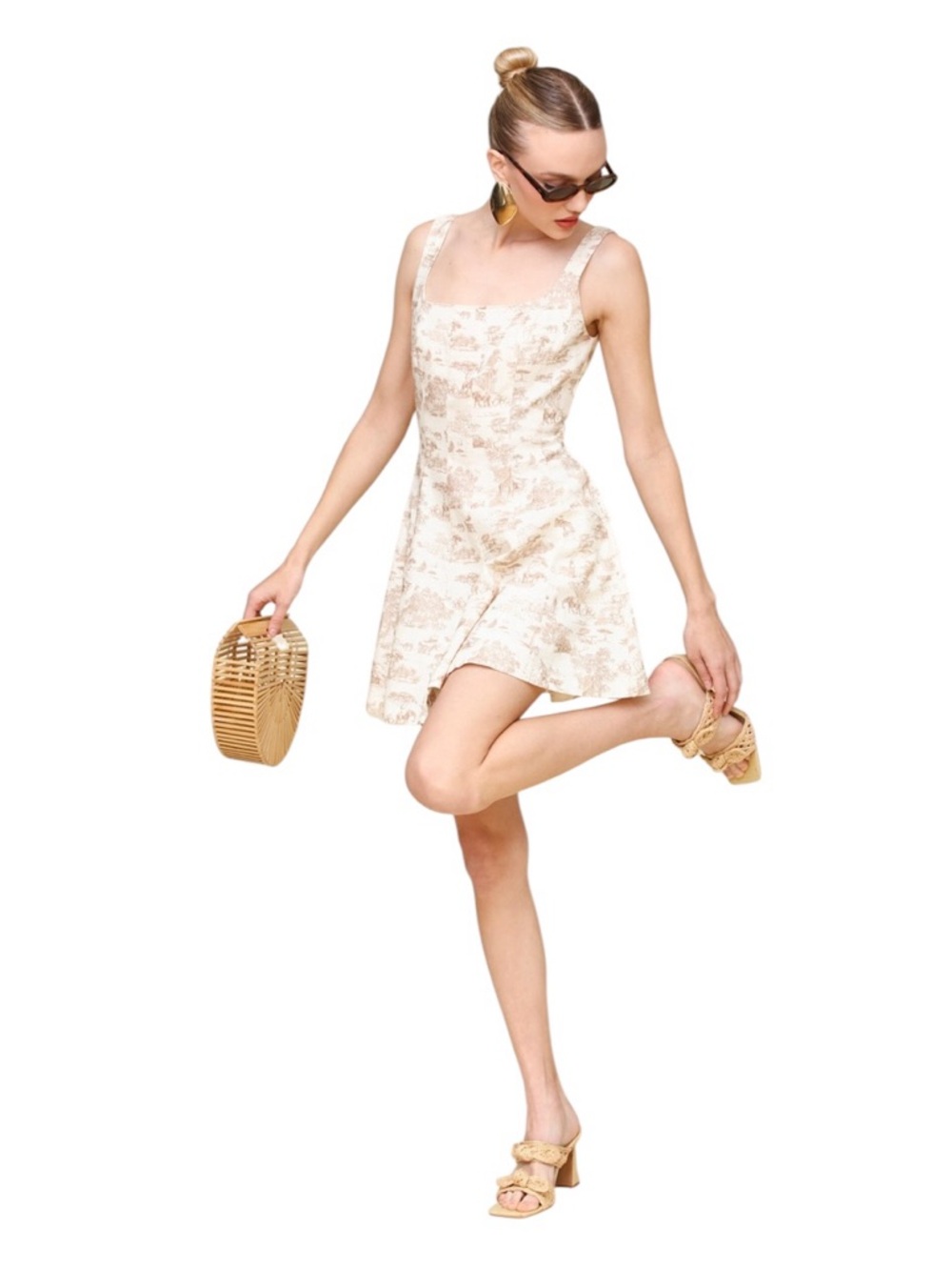 Avec Les Filles Safari Toile Linen Blend Mini Dress Square Neck  NEW Size 6 - Picture 7 of 13